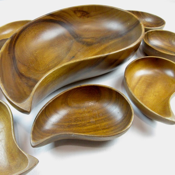 Vintage Mid Century Teak Salad Bowl Set - Picture 3 of 7